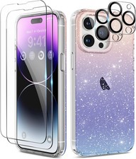 TIESZEN Iphone 15 Pro Max Case Clear Glitter, [5 in 1] 2x Screen Protectors...