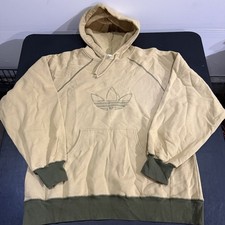 Vintage 90s Adidas Beige Pullover Hoodie Trefoil Embroidered USA Made Mens Sz L