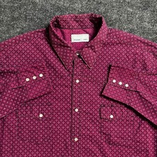 Wrangler Wrancher Western Pearl Snap LS Shirt Men  s 2XL Red Geometric Diamond