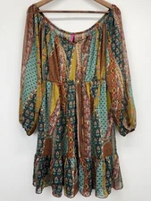 Pure Energy size Large Women’s Multicolor Floral Boho Sheer Long Sleeve Dress