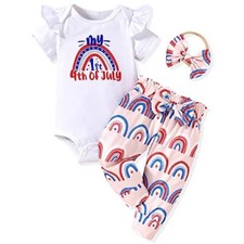Preemie Infant Baby Girl 1st First 4th Fourth of July Outfits Newborn A-white