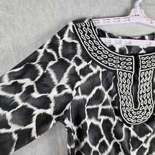 INC International Concept Woman Top PM Black White Tunic Animal Print Petite EUC