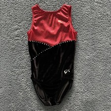 GK Elite Black Velvet Red Gymnastics Leotard Size Adult Extra Small AXS