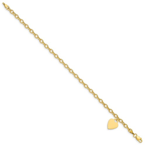 7.5" Length Bracelet 14K Yellow Gold Dangle Heart Bracelet - Picture 2 of 4