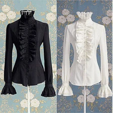 Vintage Women Steampunk Gothic Ruffle Long Sleeve Victorian Top Blouse Shirt