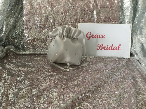 SILVER DIAMANTE DUCHESS SATIN DOLLY BAG B/MAID FLOWER GIRL *free swatches* - Picture 3 of 6