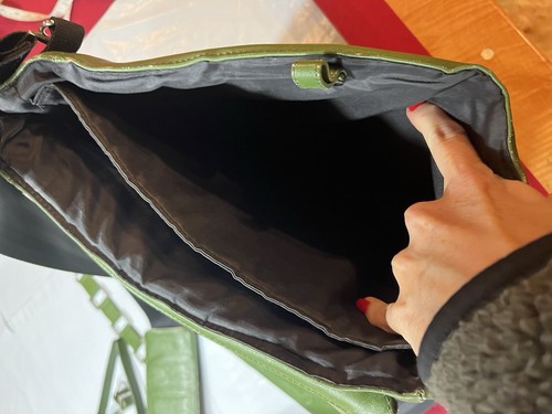 GREEN Retro LEATHER foldover Flap Messenger Satchel BAG Shoulder STRAP 14”x12” - Picture 9 of 16