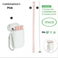Reusable Foldable Drinking Straw with Carrying Case & Cleaning Brush