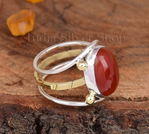 Anillo de cornalina 925 banda de plata esterlina hecha a mano joyería bohemia para ella - Imagen 6 de 7