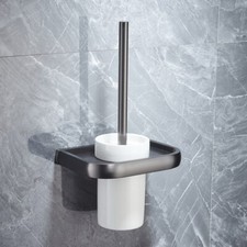 Gun Grey Brass Wall Mounted Bathroom Toilet Brush Holder Set Ceramic Cup