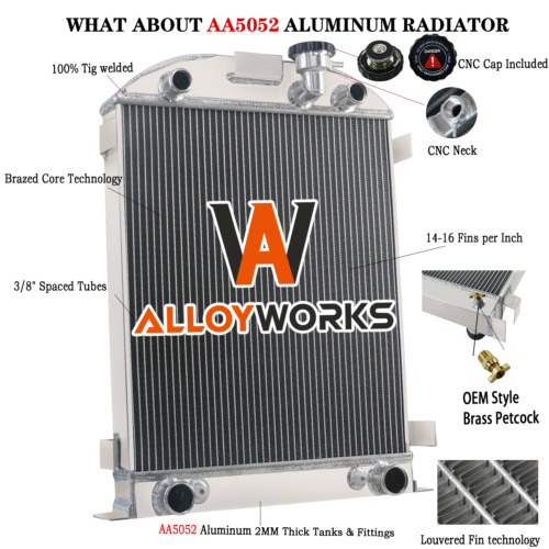 4 Row Aluminum Core Radiator For 1932 Ford MODEL A B Stock Flathead Truck AT/MT - Foto 1 di 11