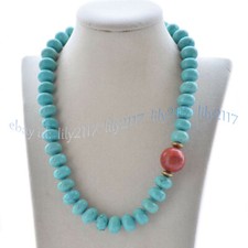 Collar Colgante Coral Rojo Redondo Cuentas Gemas Rondelle Turquesa Azul 5x8mm