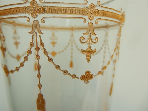 Antique St Louis Goblet Glass ANVERS Refined Cut & Gilded 4 2/8" 1930's 1/2 Pint - Picture 4 of 12