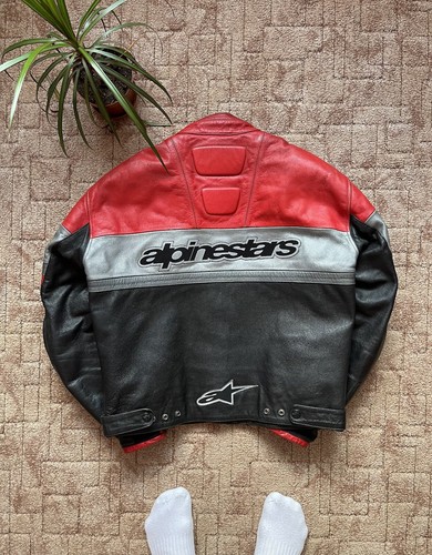 Vintage Alpinestars Motorcycle Big Logo Leather Jacket Rare 90's Size 52 - Picture 4 of 11