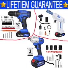 21V Portable Cordless Impact Wrench Kit/Drill Gun LED Drive/Car Washing Machine