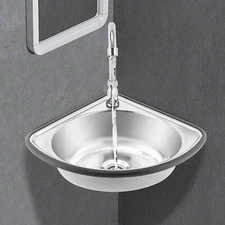 Single Triangle Wash Basin, Corner Sink Small Bar Sink Stainless Steel w/ Faucet