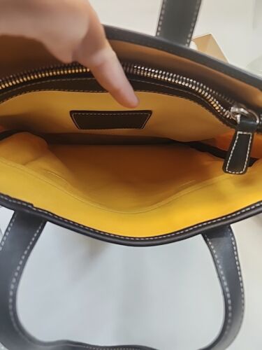 Coach Hampton Tote Bag Canvas Leather Tan & Black 7706 Yellow Inside W/ Hang Tag - Picture 11 of 18