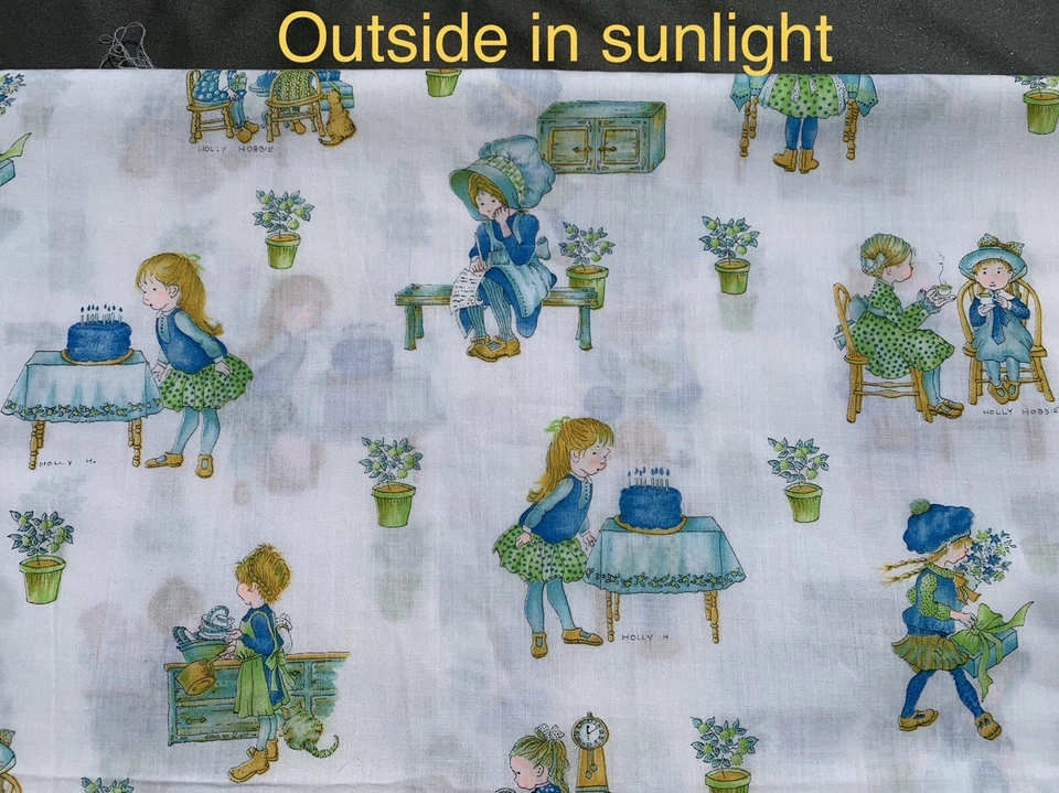 Vintage Holly Hobbie Fabric Birthday Party Balloons Neon Green Blue Half Yard - Image 4 of 4