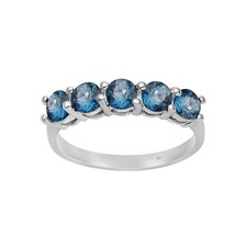 3 MM London Blue Topaz 925 Sterling Silver Women Half Eternity Five Stone Ring