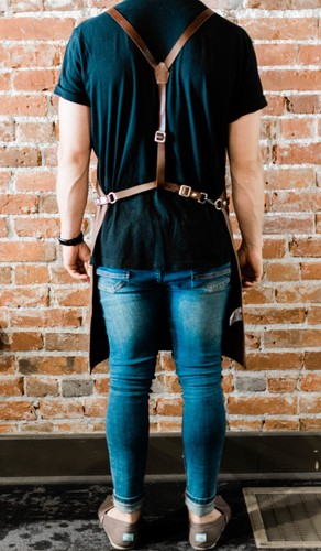 Premium Waxed Canvas Barista Apron - Genuine Leather Straps - Adjustable Size - Picture 3 of 4
