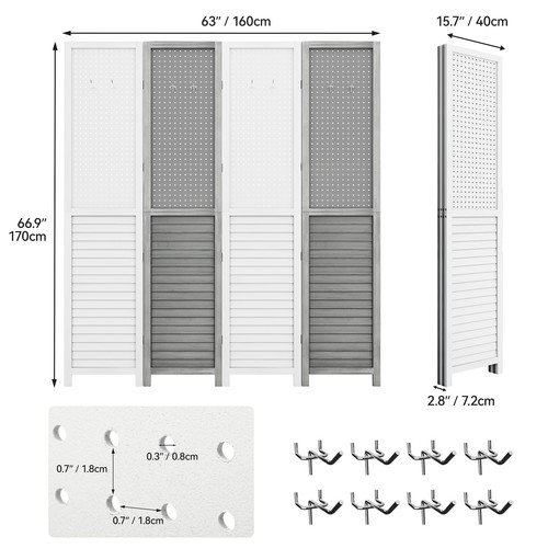 Sureaity 4 Panel Room Divider Folding Privacy Screens with Pegboard Display - Picture 7 of 7