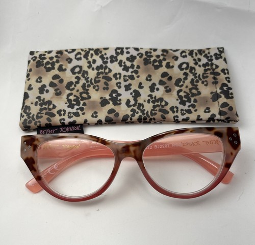 Betsey Johnson +2.00 Reading Glasses Rose/Tortoise w/ Animal Print Soft Case - Picture 12 of 14