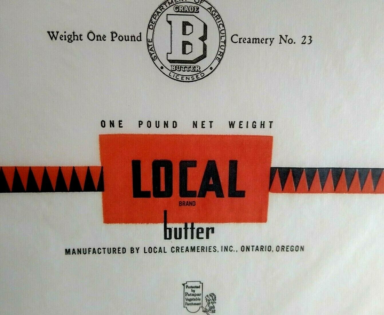 Butter Wrapper Local Brand Red Black One Pound Label Original Circa 1940's NOS