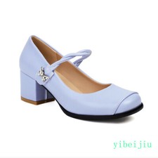 2025 Spring Women's Chunky Heel Mary Janes Faux Leather Square Toe Shoes Classic