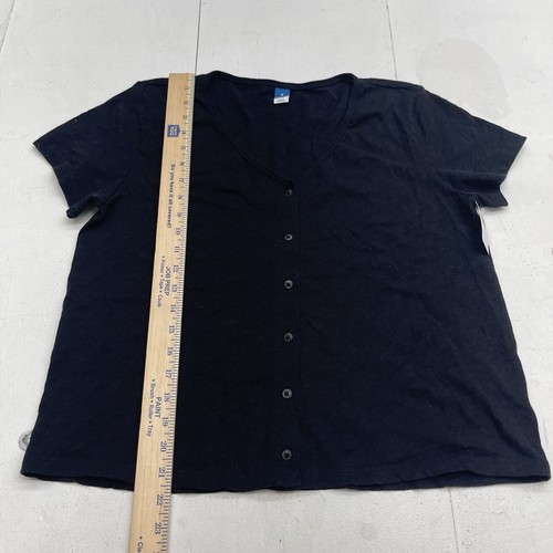 Old Navy Black Button Up V Neck Short Sleeve T Shirt Women’s Size Medium New - Picture 5 of 7