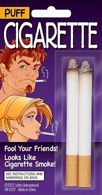 fake cigarettes for stage TWO 2 FAKE PUFF STAGE CIGARETTES FAGS SMOKING PROP FUNNY JOKE TRICK BOYS  TOY