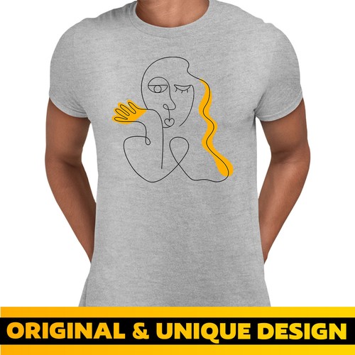 Mujer Figura Una Línea Dibujo Cara Abstracta Amarilla Manga Corta Camiseta Cumpleaños - Imagen 6 de 28