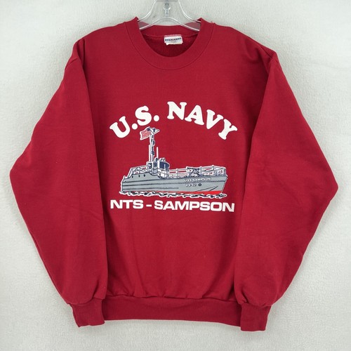 Vintage US Navy NTS Sampson Graphic Crewneck Sweatshirt Size M Red