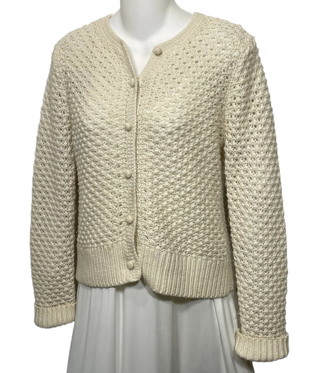 LL Bean Button Cardigan Sweater Size Small Ivory Angora Wool