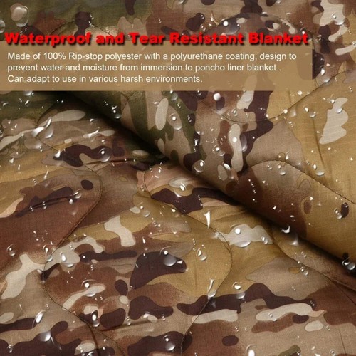 Tactical Army Poncho Liner, 82x58" Water Repellent Woobie Blanket for Camping, H - Picture 6 of 30