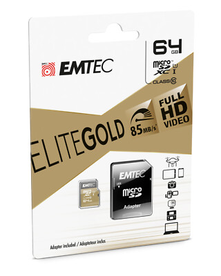 EMTEC MicroSD Karte Speicherkarte Flash Drive Gold + SD Adapter 64GB 128GB 256GB
