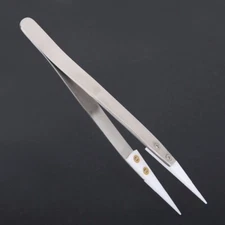 WATCHMAKERS TWEEZERS WITH WHITE CARBON FIBRE HARD TIPS ESD