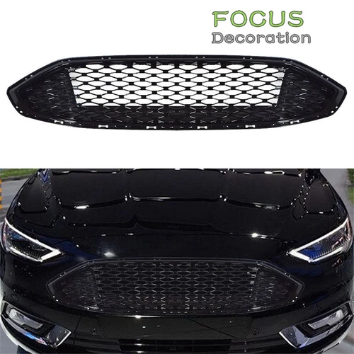 For Ford Fusion 2017-2018 Front Upper Grill Mesh Style Glossy Black Trim Grille