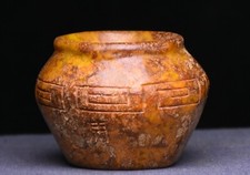 5CM Rare Chinese Dynasty Old Jade Carved Inscription Beast Pattern Pot Jar Crock