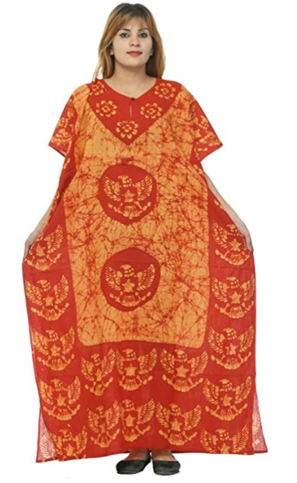 SUPREME Stampa assortita lunga bohémien batik donna giallo rosso caftano