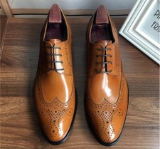 Men's Fashion British Pointy Toe Wing Tip Carved Lace Up Formal Leather Shoes