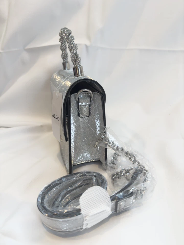 Nuevo con etiquetas Bolso Bandolera ALDO Mini Top-Handel Plata Diamantes Estampado Animal Foto 4 de 4