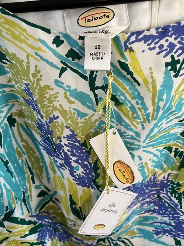Talbots Pure Silk Dress Size 12 White Floral Print Sleeveless Sheath Dress NWT - Picture 2 of 7