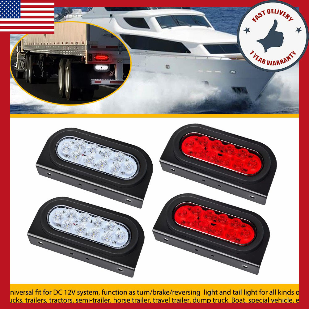 6-Inch White Oval Red Waterproof Trailer Lights with Mounting Bracket, 4PCS, USA-Made