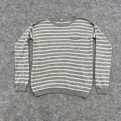 Uniqlo Sweater Men's Small Gray White Striped Pure Wool Pullover