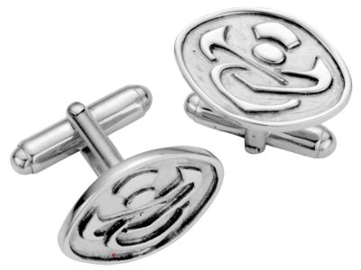 Cufflinks Sterling Silver Eliptical Abstract Framed Scottish Thistle