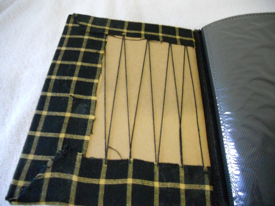 REPRODUCTION FABRIC COVERED PHOTO ALBUM - NEW - BLACK AND YELLOW CHECK - Image 2 of 4