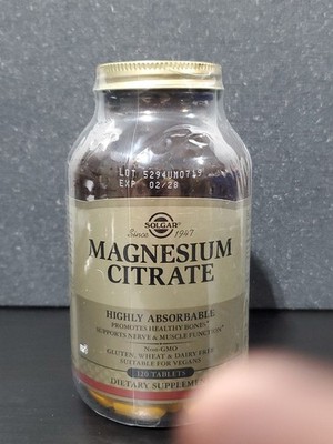 Solgar Magnesium Citrate 120 Tablets Highly Absorbable Exp. 02/2028 NEW Sealed 