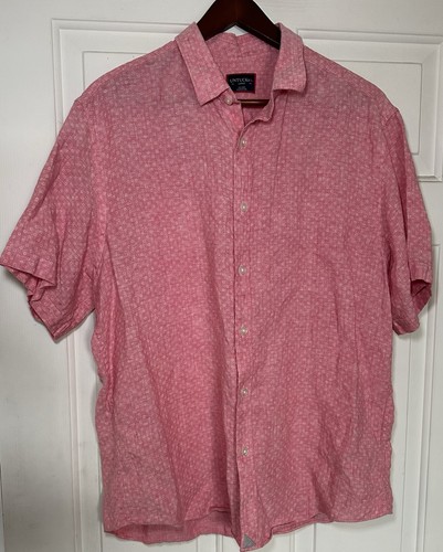 UNTUCKit Shirt 100% Linen Red Pink Short Sleeve Button-Up Mens L Beach - Picture 1 of 4
