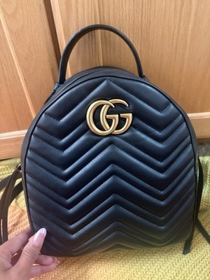 Gucci GG Marmont Gold Hardware Backpack Small Black Leather