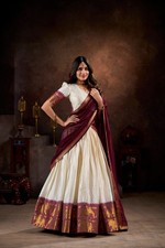 Attractive Poly Cotton White Lehenga Choli With Dupatta For Women  Girls Wear